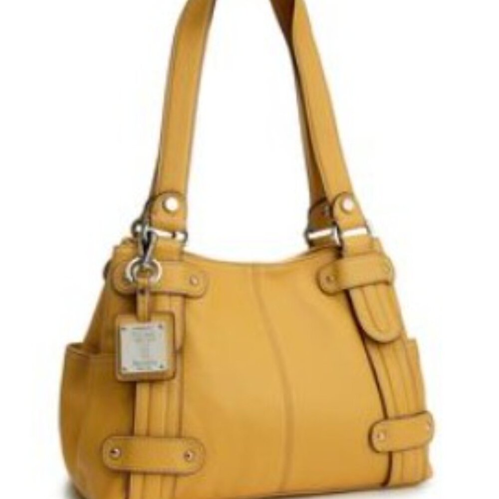 Tignanello Mustard Yellow Pebbled Leather Multi-Pocket Shoulder Bag - Picture 4 of 4
